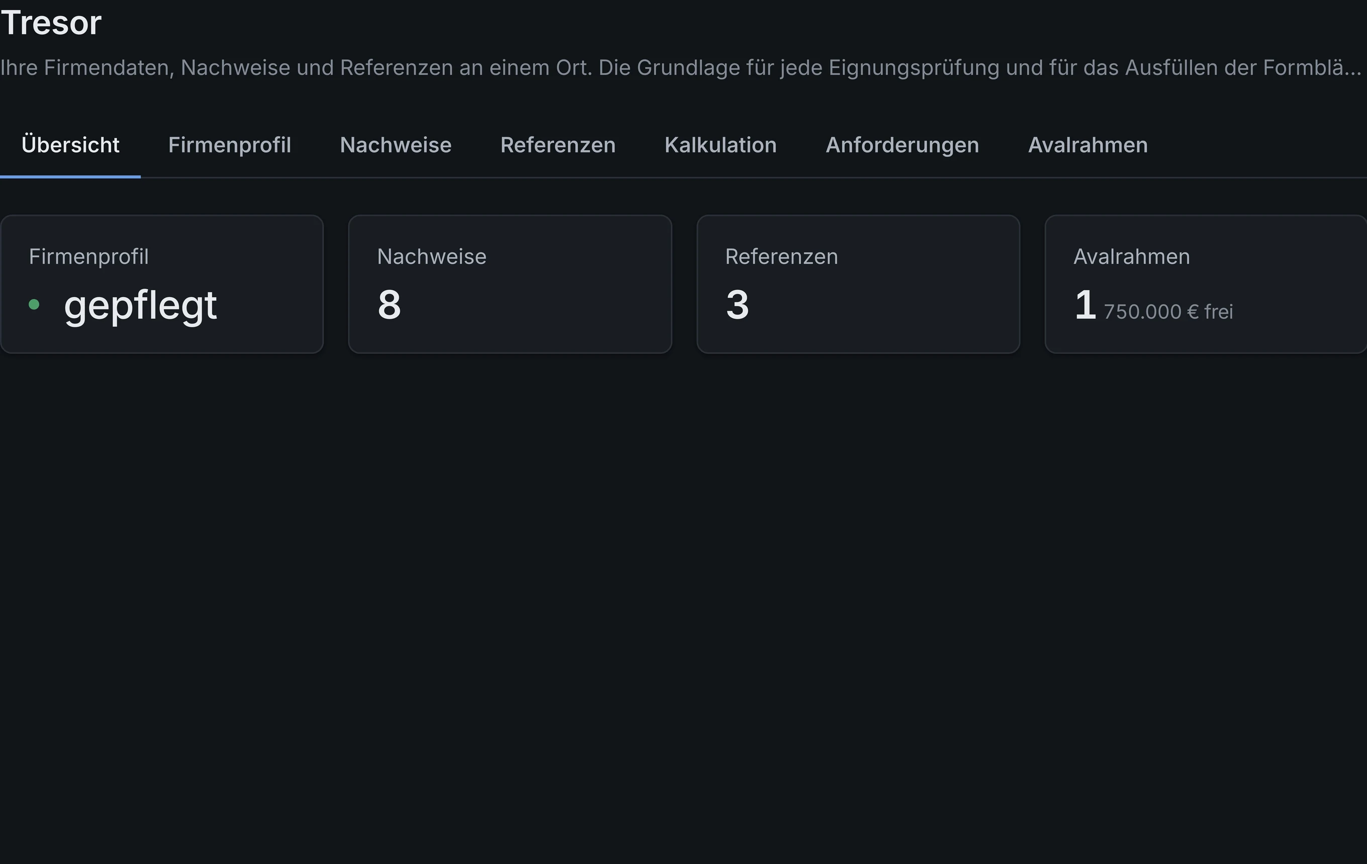 Tresor mit Nachweisen, jeder mit Zustand, Gültigkeit und Datei