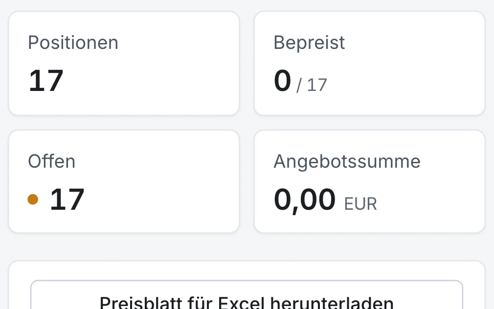 Leistungsverzeichnis: 17 Positionen, 0 bepreist