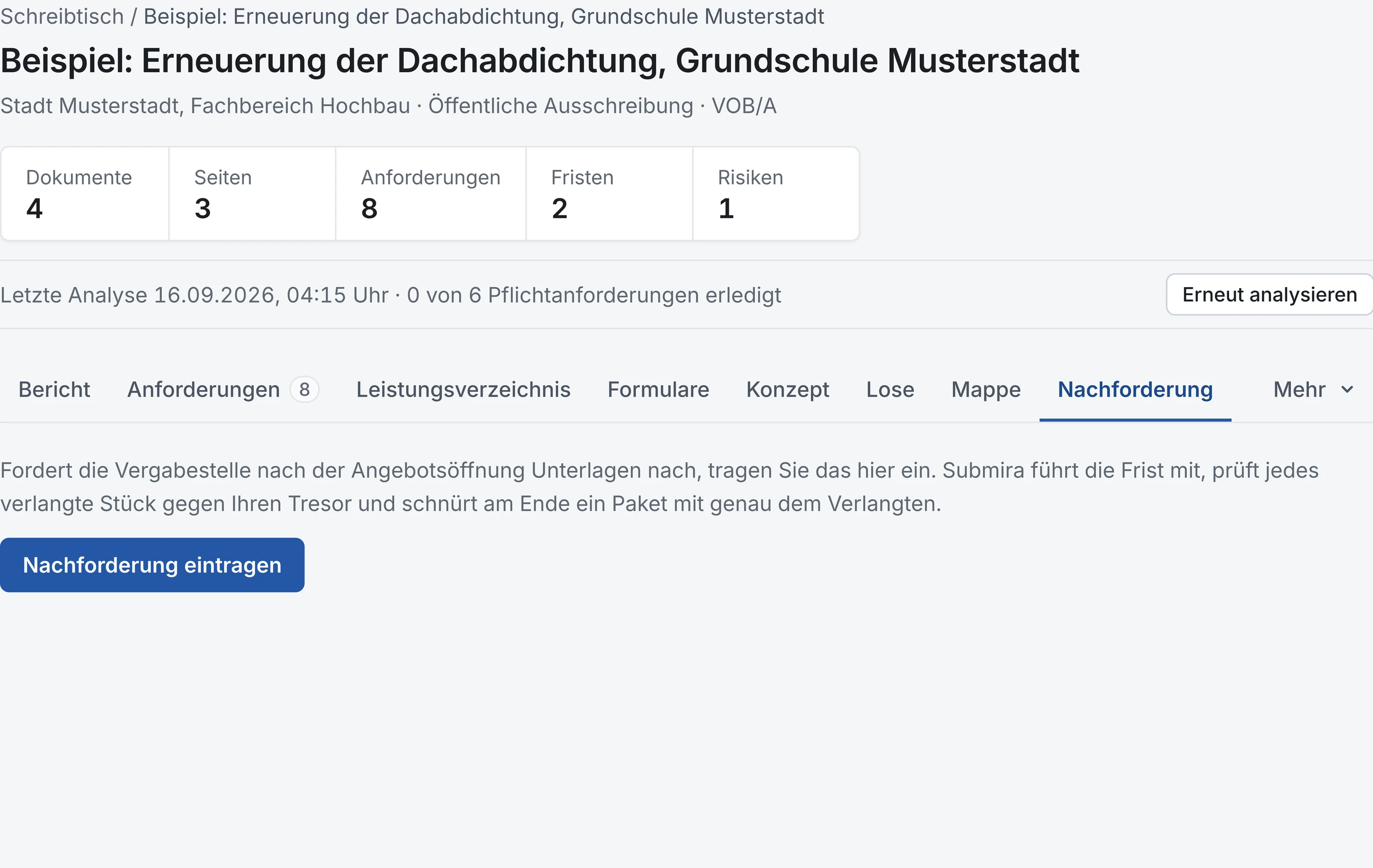 Nachlauf einer Vergabe: abgegeben, Bindefrist, Zuschlag oder Absage, Wartefrist